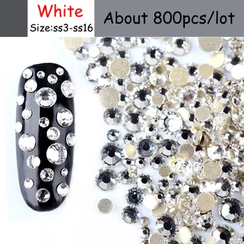 MIOBLET 800pcs Plameň Nechtov Crystal 3D White Clear AB Flatback rýchlu Opravu, Nail Art, Kamienky DMC SS3-SS16 DIY Glitters Manikúra Deco