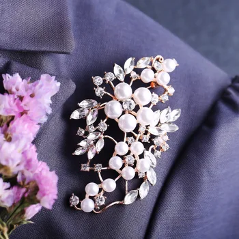 Miss Lady Rose Gold Color Simulované Pearl drahokamu svadobný kvet brošňa pre ženy brošňa kytice kolíky šperky