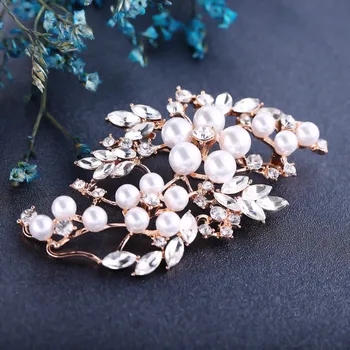 Miss Lady Rose Gold Color Simulované Pearl drahokamu svadobný kvet brošňa pre ženy brošňa kytice kolíky šperky