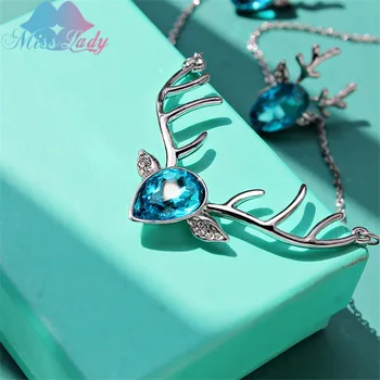 Miss Lady Vianoce Darčeky Prívesok Strieborný náhrdelník farba Drahokamu Crystal Kórea Jeleň maxi móda Jewery pre ženy Z4618