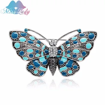 Miss Lady Vintage Šperky pre ženy Veľké klope smalt kolíky Esmaltes Motýľ Brošne Corsage Brošňa Svadobné Hmyzu Hidžáb