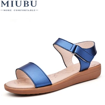 MIUBU 2018 Kvalitné Letné Ženy Sandále Pohodlné Kožené Ploché Pohodlie Sandále Lady Topánky Žena Modrá Biele, Ružové Sandalias
