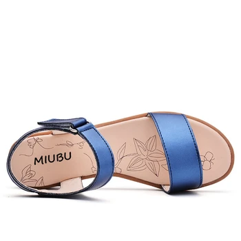 MIUBU 2018 Kvalitné Letné Ženy Sandále Pohodlné Kožené Ploché Pohodlie Sandále Lady Topánky Žena Modrá Biele, Ružové Sandalias