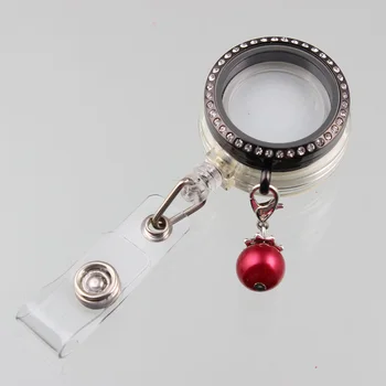 Mix Farieb Crystal Magnetické 30 mm z Nehrdzavejúcej Ocele Plávajúce Medailón Prívesok So Skladacím ID Odznak Držiteľov A Red Pearl 10pcs