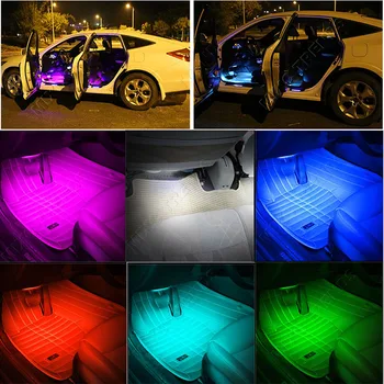 MIXCTRENDS Bezdrôtové Diaľkové Ovládanie Auta RGB LED Pásy Svetla, 16 Farieb, Auto Styling Dekoratívne Atmosféru Lampy Interiéru Vozidla Svetlo