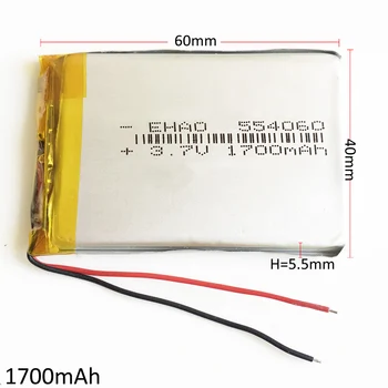 Množstvo 10 ks 3,7 V 1700mAh Lithium Polymer Li-Po Nabíjateľná Batéria 554060 li ion Pre PAD GPS, PSP Vedi Hry, E-Book Power Bank