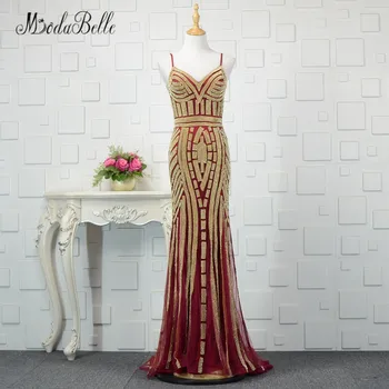 Modabelle Crystal Morská víla Večerné Šaty Vínovo Tylu Zlatých Korálikov Strany Príležitosti Dlho Formálne Šaty Prom Šaty Elegantné 2018