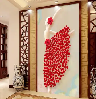 Moderné 3D Foto Tapety, Maľby Vlastné Red Rose Tanec Balet Girl Stenu Papier na Dvere obývačky Vstupnej Chodby Domova