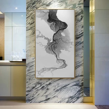 Moderné Abstraktné maľby Čínsky štýl Splash atrament Wall Art Obrázky čierna a biela Pre Obývacia Izba Štúdia Plátno na maľovanie HD LSY