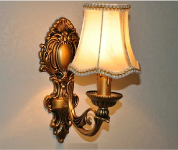 Moderné Antické retro-Bronz nástenné svietidlo módne ročníka, látkové tienidlo spálňa posteli stenu sconce žiarovka E27 žiarovka
