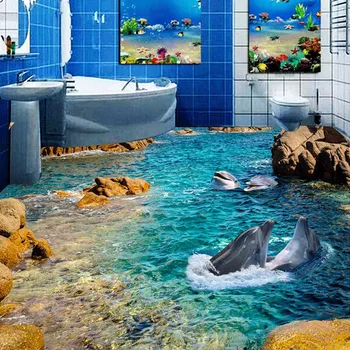 Moderné Domáce Zlepšenie Podlahy Tapety Na Stenu Vlastné 3D Fotografie Dolphin Reef nástenné Maľby Nástenné Papier samolepiaci Materiál Papier