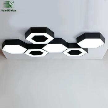 Moderné Geometrické Hexagon Led luminaria Luster Matte Black White Metal Stropný Luster Diy Štýl Vnútorné Osvetlenie