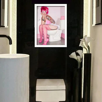 Moderné Hot Sexy lady Wc plátno umenie, nástenné maľby domov Moderné nástenné umenie Bar Hotel Záchodové Kávy decor Č Rám