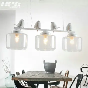 Moderné LED Vták Biely Železa Kuchynské svietidlo Závesné svietidlo s Skla Lampshades hanglamp E27 110v 220v pre Jedáleň