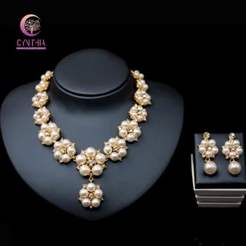 Moderný Indický Šperky, Svadobné Doplnky Strany Zlatá Farba Svadobný Náhrdelník Pearl Náušnice Šperky Set Pre Nevesty, Dekorácie