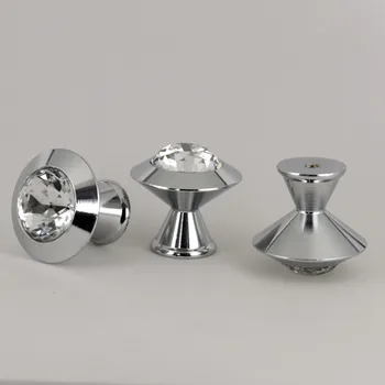 Moderný jednoduchý módny diamond head sklo krištáľ zásuvky tv stolík gombíky ťahá striebro, chróm kuchynské skrinky cupborad kľučky dverí