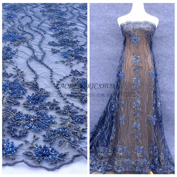 Modrá hout fashion show ručné ťažké korálkové svadobné šaty/večer/zobraziť šaty textílie, čipky 47