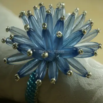 Modrá korálkové kvet obrúsok krúžok, crystal dekorácie obrúsok držiteľ