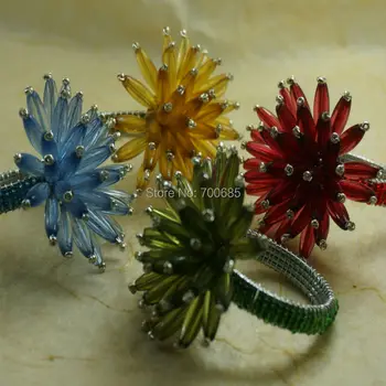 Modrá korálkové kvet obrúsok krúžok, crystal dekorácie obrúsok držiteľ