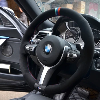 Modrá Tmavo modrá Červená Značka Čierny Semišový Volant, Kryt pre BMW F33 428i F30 320d 328i 330i 2016 M3 M4-2016