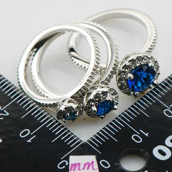 Modré Crystal Zirkón 925 Sterling Silver Kvalitné Dámske Šperky Zapojenie Svadobné Tri Veľkosť Prsteňa 6 7 8 9 10 F1118