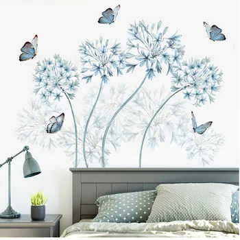 Modré Kvety Motýľ Samolepky Na Stenu Domova Čelo Wall Board Nástenná Maľba Plagát Pozadia, Tapety, Dekoratívne Umenie Obtlačky