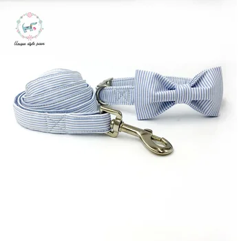 Modré pruhované psom alebo mačkou golier set s vodítku osobné vlastný pet pupply dizajnér pet náhrdelník