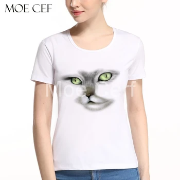 MOE CERF 2017 Módne 3D Cat T Shirt Ženy Lete Harajuku Krátky Rukáv Zvierat Tlač Topy Kawaii Funny Girl Tee Tričko L11-1