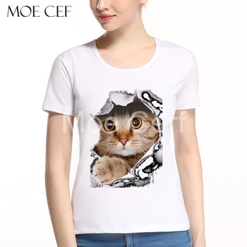 MOE CERF 2017 Módne 3D Cat T Shirt Ženy Lete Harajuku Krátky Rukáv Zvierat Tlač Topy Kawaii Funny Girl Tee Tričko L11-1