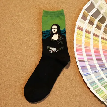 Mona Lisa maľovanie ponožky Príliv retro literárne osobnosti bavlna pánske ponožky C reative ilustrácia pánske ponožky