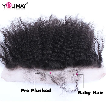 Mongolskej Kinky Afro Kučeravé 13x4 Čipky Čelnej Uzáver S Baby Vlasy Pred Trhal Remy Väzbe Ľudské Vlasy Vám Môže