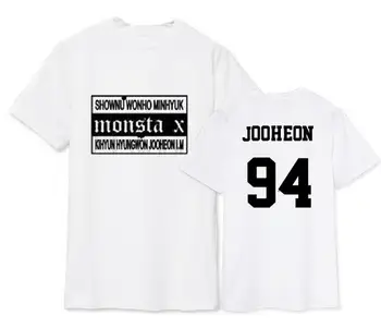Monsta x japonský koncert rovnaké všetky členské meno tlač o krk krátke rukáv tričko pre fanúšikov letné štýl kpop t-shirt