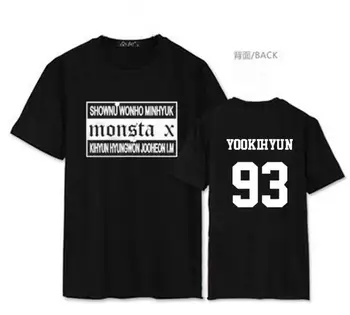 Monsta x japonský koncert rovnaké všetky členské meno tlač o krk krátke rukáv tričko pre fanúšikov letné štýl kpop t-shirt