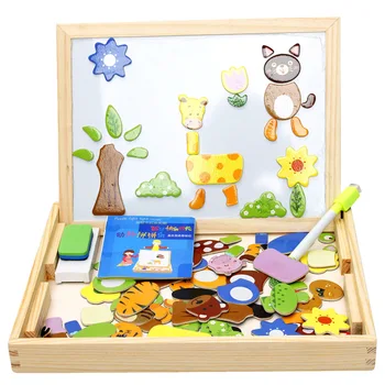 Montessori výchovy drevené puzzle zvierat raj boj boj obojstranné drevené rysovaciu dosku detí vzdelávacie hračky