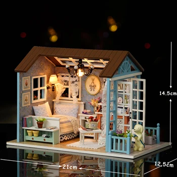Montáž DIY Doll House Hračka Drevené Miniatura Bábika Domy Miniatúrny domček pre bábiky hračky S Nábytkom LED Svetlá Darček k Narodeninám z007