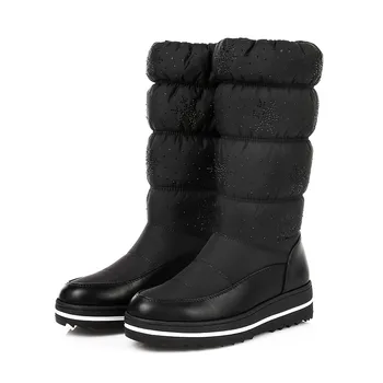 MoonMeek módne ženy, topánky na platforme čižmy čierne bule kvalitné zimné Dole nepremokavé Udržať v teple polovici teľa topánky