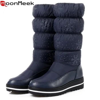 MoonMeek módne ženy, topánky na platforme čižmy čierne bule kvalitné zimné Dole nepremokavé Udržať v teple polovici teľa topánky