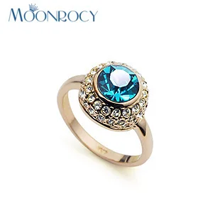 MOONROCY Drop shipping Modré Crystal Snubné Prstene Módne Šperky Veľkoobchod Rose Gold Color Crystal Prstene pre Ženy Darček