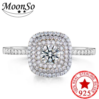 Moonso 2018 nové módne najnovší dizajn mincový striebro AAA zirconia ženy šperky zásnubný prsteň R4340s