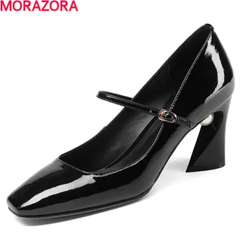 MORAZORA jednoduché jar jeseň námestie podpätky, topánky žena, módne, elegantné party topánky štvorcové prst ženy čerpadlá pevné veľké veľkosti 34-43