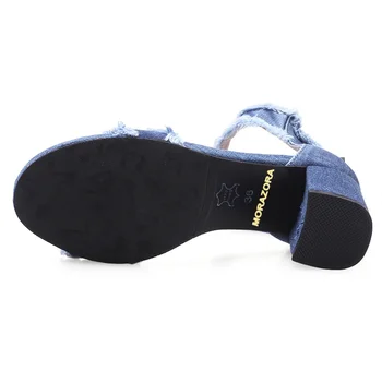 MORAZORA Veľké veľkosti 34-43 NOVÉ 2018 dámske topánky modré denim dámske sandále námestie vysoké podpätky bežné dámske letné topánky