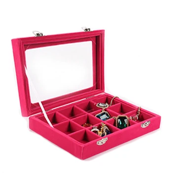 Mordoa 12 Mriežky Black Rose Red Velvet Šperky Box Prstene, Náušnice, Náhrdelníky Make-Up Držiteľ Prípade Organizátor Ženy Šperky Skladovanie