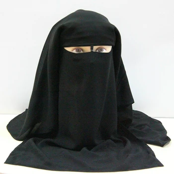 Moslimská Šatka na krk Šatku Islamskej 3 vrstvy Niqab Burqa Kapoty Hidžáb Spp Závoj pokrývku hlavy Black bočný Kryt Abaya Štýl Zábal Hlavu Pokrýva