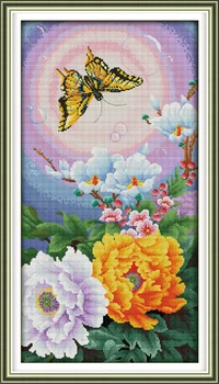Motýľ a kvety(6), počítané vytlačené na textílie DMC 14CT 11CT Cross Stitch súpravy,výšivky, výšivky Sady, Home Decor