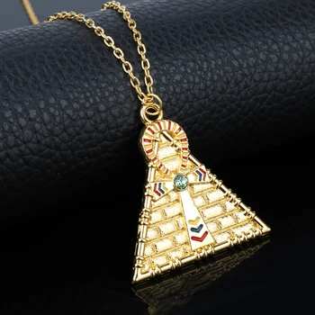 MQCHUN Mužov Hip Hop Zlatá Farba Egyptské Pyramídy Ankh, Kríž Symbol Života Prívesok Náhrdelník Náboženský Štýl Yu-Gi-Oh Náhrdelník