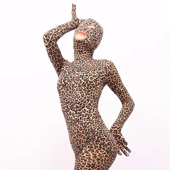 (MS011) Ženy sexy lycra bavlna spandex wild leopard kombinéza vzor fetish catsuit/pančuchové nohavice s otvorenými očami/úst