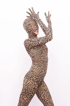 (MS011) Ženy sexy lycra bavlna spandex wild leopard kombinéza vzor fetish catsuit/pančuchové nohavice s otvorenými očami/úst