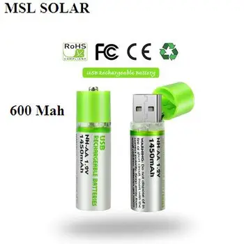 MSL SOLÁRNE 2 ks Mini AA Batérie Nimh AA 1.2 V 600MAH Nabíjateľné Batérie NIMH USB AA S Farebnými Karty Package CE, FCC, ROHS