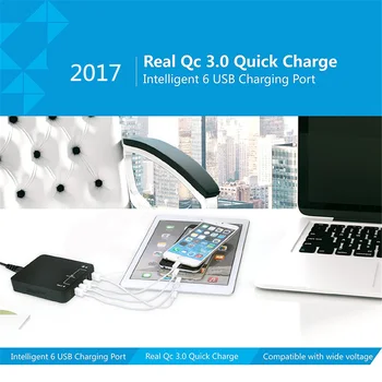 Multi 6-Port USB Nabíjačku, Rýchle Nabíjanie USB 3.0 Nabíjacej Stanice s 1 QC 3.0 3.1 Porty pre HTC iPhone Xiao iPad, Samsung, LG G5