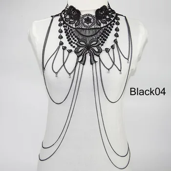 Multi layer Reťazca náhrdelník Ženy Strapec Náhrdelníky&prívesky Čiernej Čipky Collares veľký náhrdelník Ženy Maxi Colar
